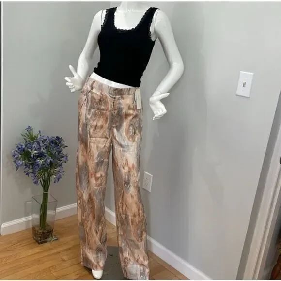 MICAS Tie-Dye Marble Print Wide Leg High‎ Waisted Pants Boho Chic Trousers L - Picture 1 of 15